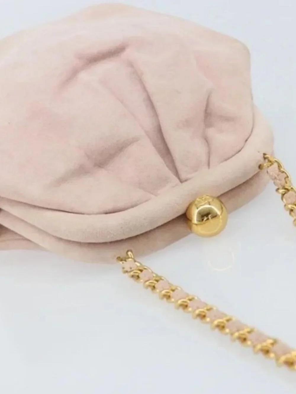 CHANEL Chain Shoulder Bag Suede Pink Gold CC Auth AMZ167A